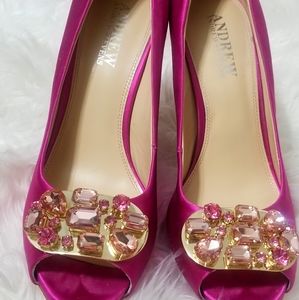 Pink Peep Toe Jeweled Pumps